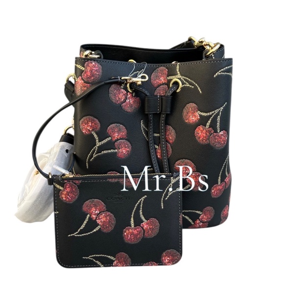 Coach Rowan Bucket Bag With Cherry Print Leather Purse - Picture 7 of 10